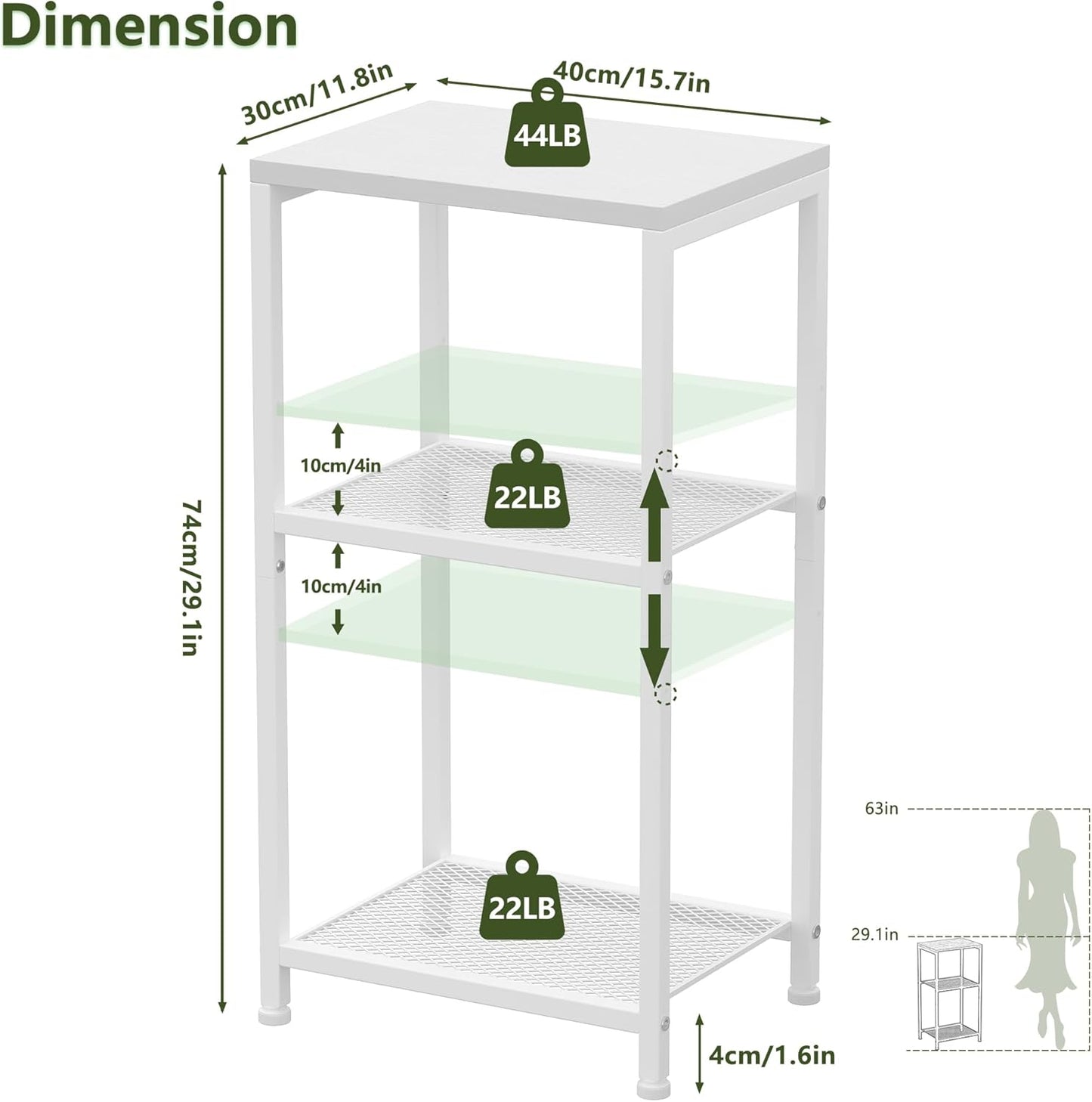 29.1" HET003WT1 Heybly Small Side Table, Tall End Table with Adjustable Shelf, Telephone Table, Nightstand, Accent