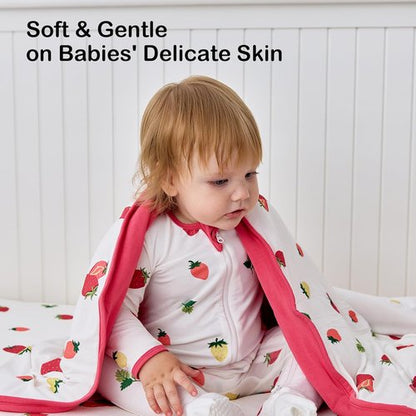 BubblePanda Bamboo Baby Blanket - Soft Neutral Crib Quilt for Boys & Girls | 30 x 40 Inch Strawberry Design
