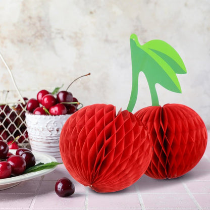 Sonwyoung Cherry Birthday Party Decorations Hanging Paper Honeycomb Cherry Table Centerpieces Paper Lanterns for Ceiling Fruit Party Decor(Red)