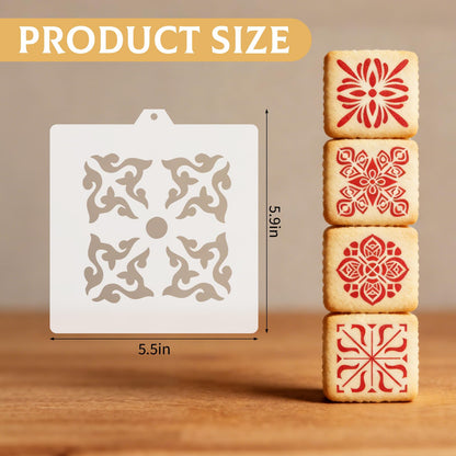 25 Pcs Scroll Tile Cookie Stencils, Reusable Floral Tile Baking Stencils for Royal Icing Airbrush, Cake Biscuit Coffee Decorating Templates for DIY Crafts & Birthday Parties