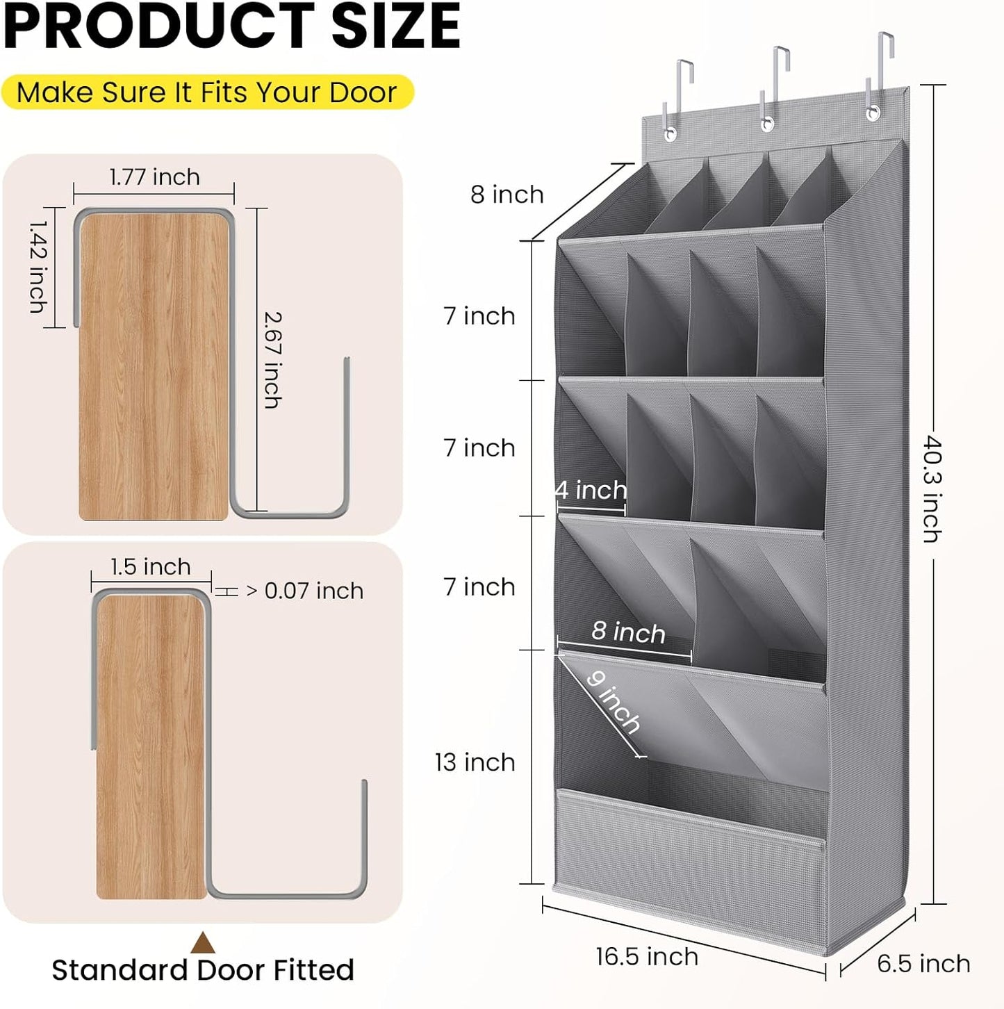 18 Closet Pairs Over the Door Shoe Organizer, Shoe Rack for Door with Large Breathable Pockets, Hanging Shoes Rack