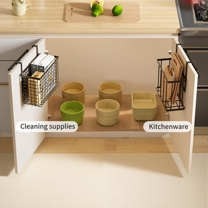DTUQYX 3 Pack Cabinet Door Organizer - Adjustable Over Cabinet Door Organizer with Towel Rack and Small Basket, Over The Cabinet Door Storage for Kitchen Supplie, Cleaning Supplie and Cutting Board