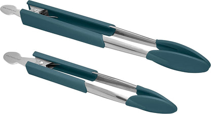 Rachael Ray Lil' Huggers Lazy Locking Cooking Tongs, Dishwasher Safe, 2-Piece Salad Serving Tools, Marine Blue