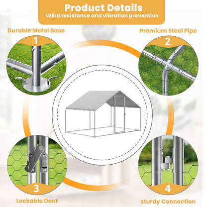 ROOMTEC Chicken Coop Large Metal Chicken Run for 20-30 Chickens,Dog Kennel Outdoor with Waterproof and Anti-UV Cover Lockable Door Design(9.8'Lx19.6'Wx6.4'H)