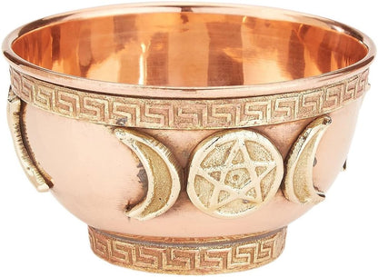 New Age Imports, Inc. Triple Moon Pentacle Copper - 3" for Altar, Ritual use, Incense Burner