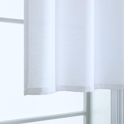 White Kitchen Curtains 36 Inch Length - Sets of 2 Panels Rod Pocket Cafe Curtains for Bathroom, Semi Sheer Short