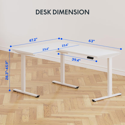 FLEXISPOT 63 x 47 Inch 3-Leg L Shaped Standing Desk, Electric Height Adjustable Sit Stand Corner Desk, Computer Workstation with Preset Controller for Home Office, White Frame with White Top