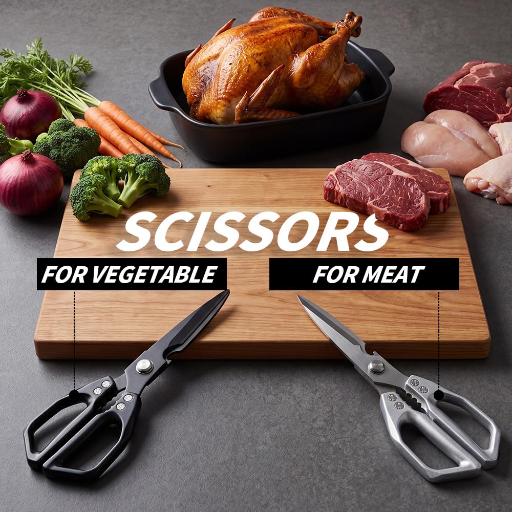 Kitchen Scissors Set 2PCS, Kitchen Shears Heavy Duty Poultry Shear Japan Meat Scissor for Food All Purpose Seafood Meat Cutting Cooking Shears, Chicken Scissors Gifts for Men Women