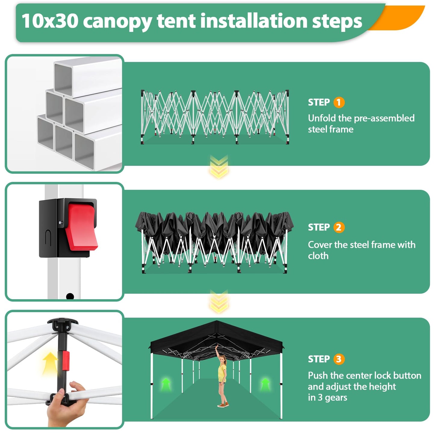 COBIZI 10x30 Party Tent with Wheeled Bag 10x30 Pop up Canopy with One-Push Setup, Outdoor Canopy with 3 Sidewalls Gazebo Event Shelter for Wedding Commercial with Sandbags,Waterproof & UPF50+, Grey