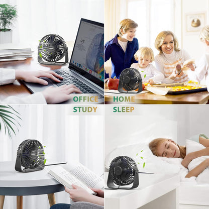 FARADAY USB Desk Fans, 5 Inches Portable Table Fans with 360° Head Rotation for Home Office, 3 Speeds, Black