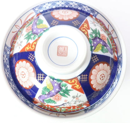 セトモノホンポ(Setomonohonpo) Japanese 6.2 Inches Diameter Porcelain Nishiki Botan Donburi Ramen Noodle Soup Rice Bowl with Lid