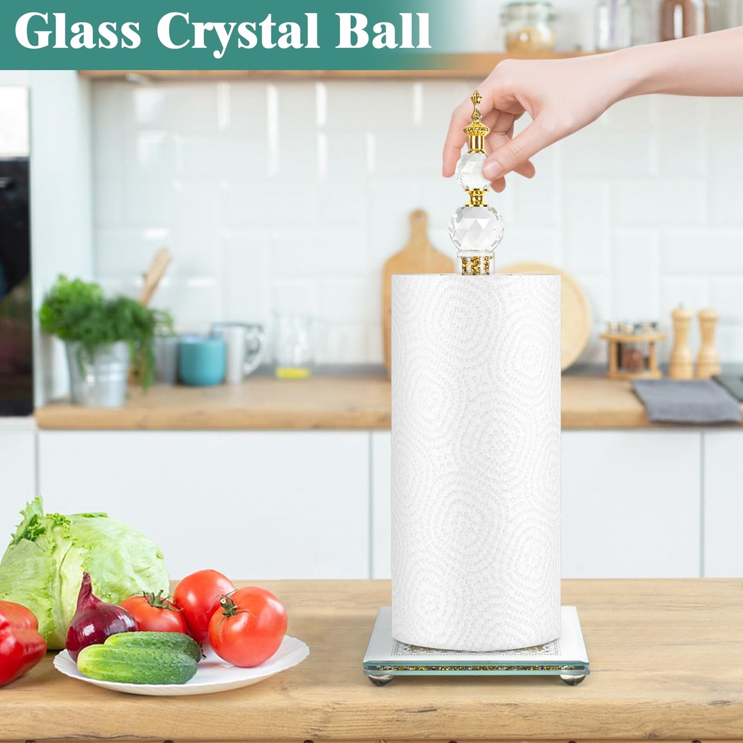Bling Paper Towel Holder Stand with Square Base, Paper Filled with Countertop, Crystal Paper Towel Holder, Crystal Crushed Diamond Home Decor for Bathroom, Kitchen and Home (Gold)