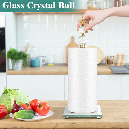 Bling Paper Towel Holder Stand with Square Base, Paper Filled with Countertop, Crystal Paper Towel Holder, Crystal Crushed Diamond Home Decor for Bathroom, Kitchen and Home (Gold)