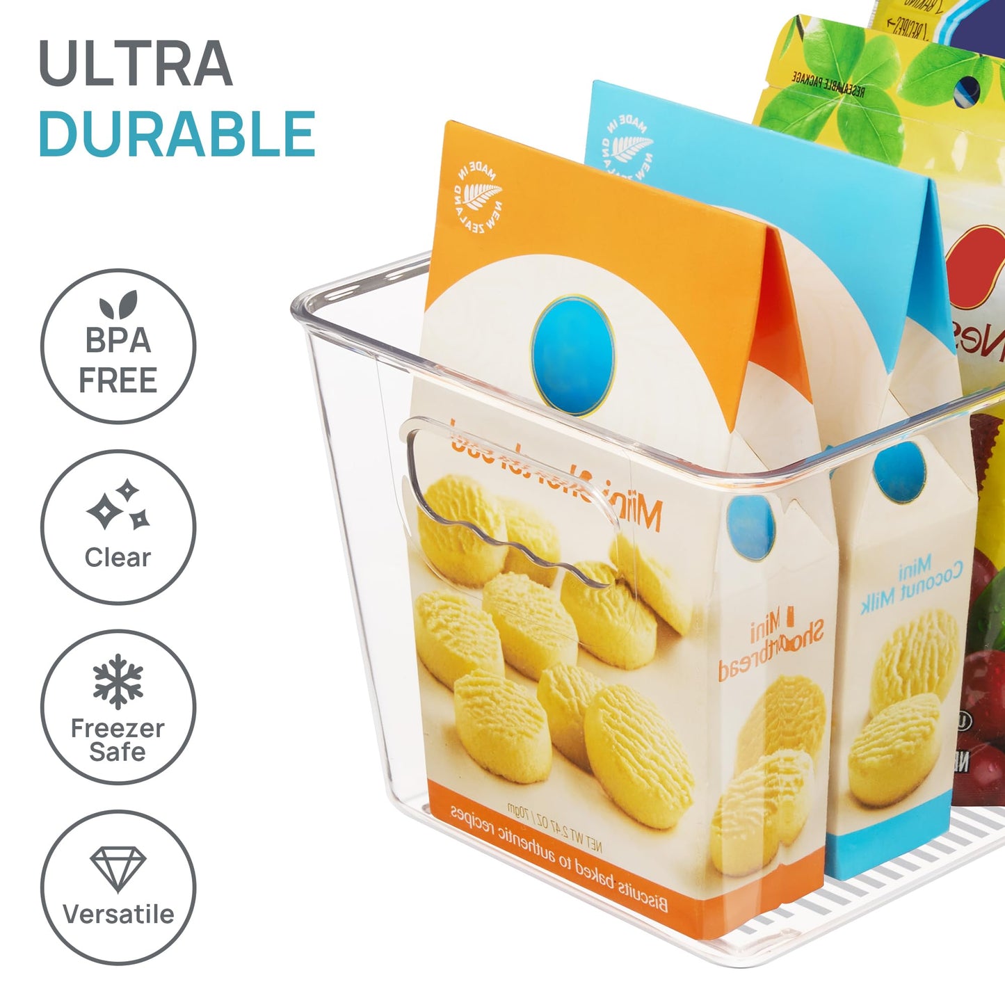 Vtopmart 6 Pack Clear Storage Bins, Pantry Cabinet Organizer Bins with Handle for Pantry Organizer and Storage, Plastic Bins for Fridge, Cabinet, Kitchen, Countertops, Cupboard, Freezer, Medium