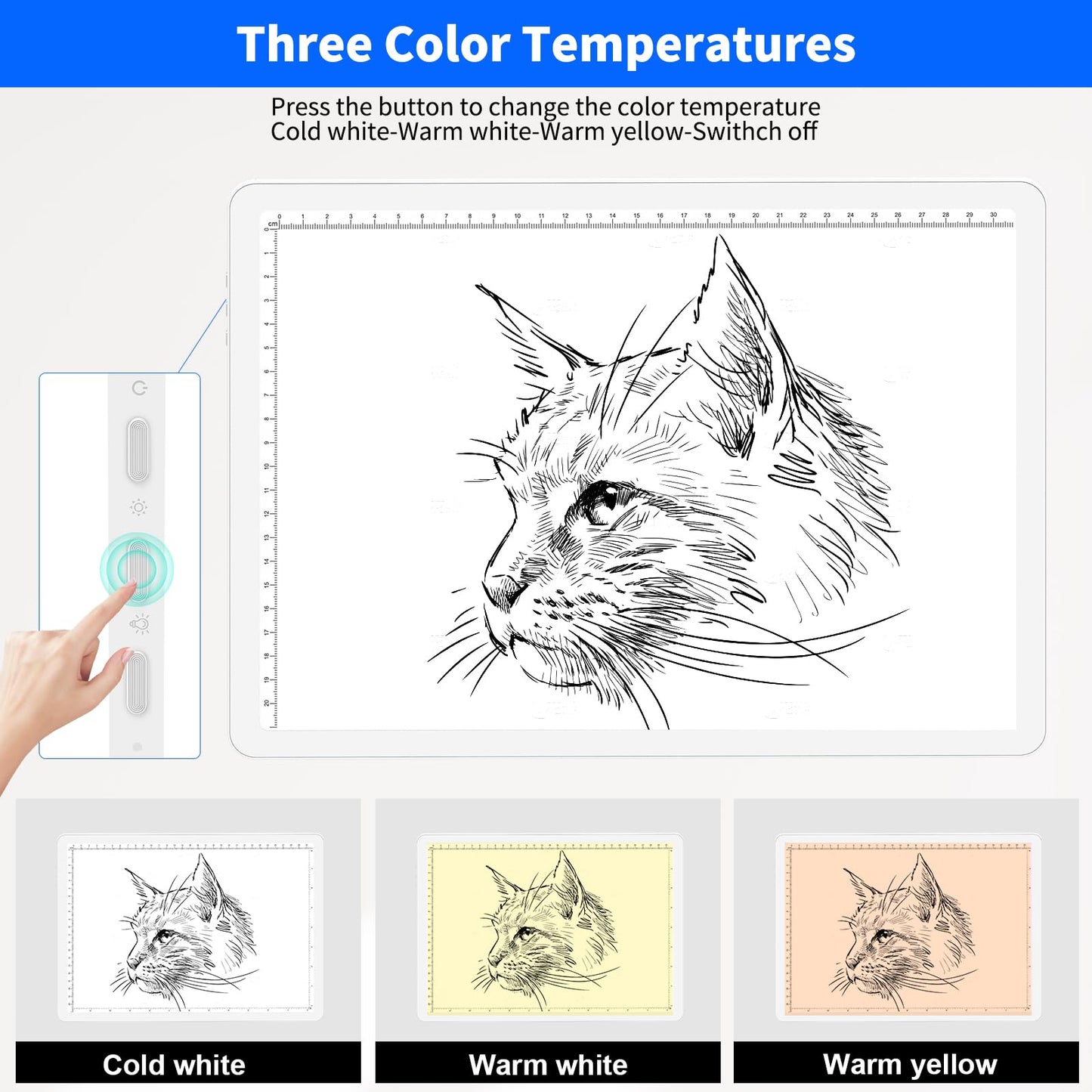 Elice Rechargeable A4 Light Pad for Diamond Painting, Magnetic LED Light Board with Physical Button, Super Bright Diamond Art Light Pad, Ultra-Thin Light Box for Tracing, Weeding Vinyl, Artists -White