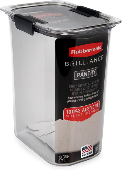 16-Cup Rubbermaid Brilliance Airtight Food Storage Container with Lid Clear/Grey - optimal for pantry organization