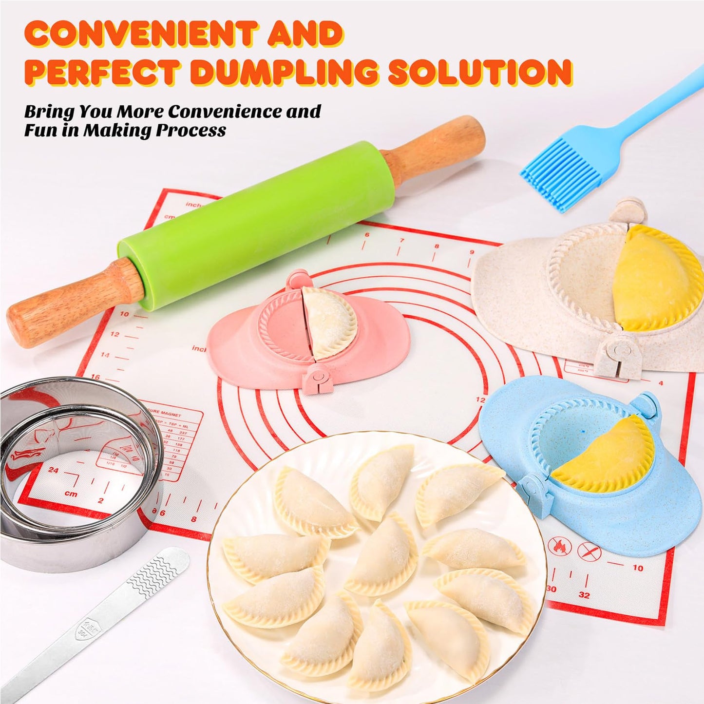 NAMUPIE 7 Piece Dumpling Maker Kit - All-in-One Empanada Maker Set with Press Molds & Ring Cutters, BPA-Free Kitchen Accessories for Home Cooking, Family/Friends Fun Gift (Beige)