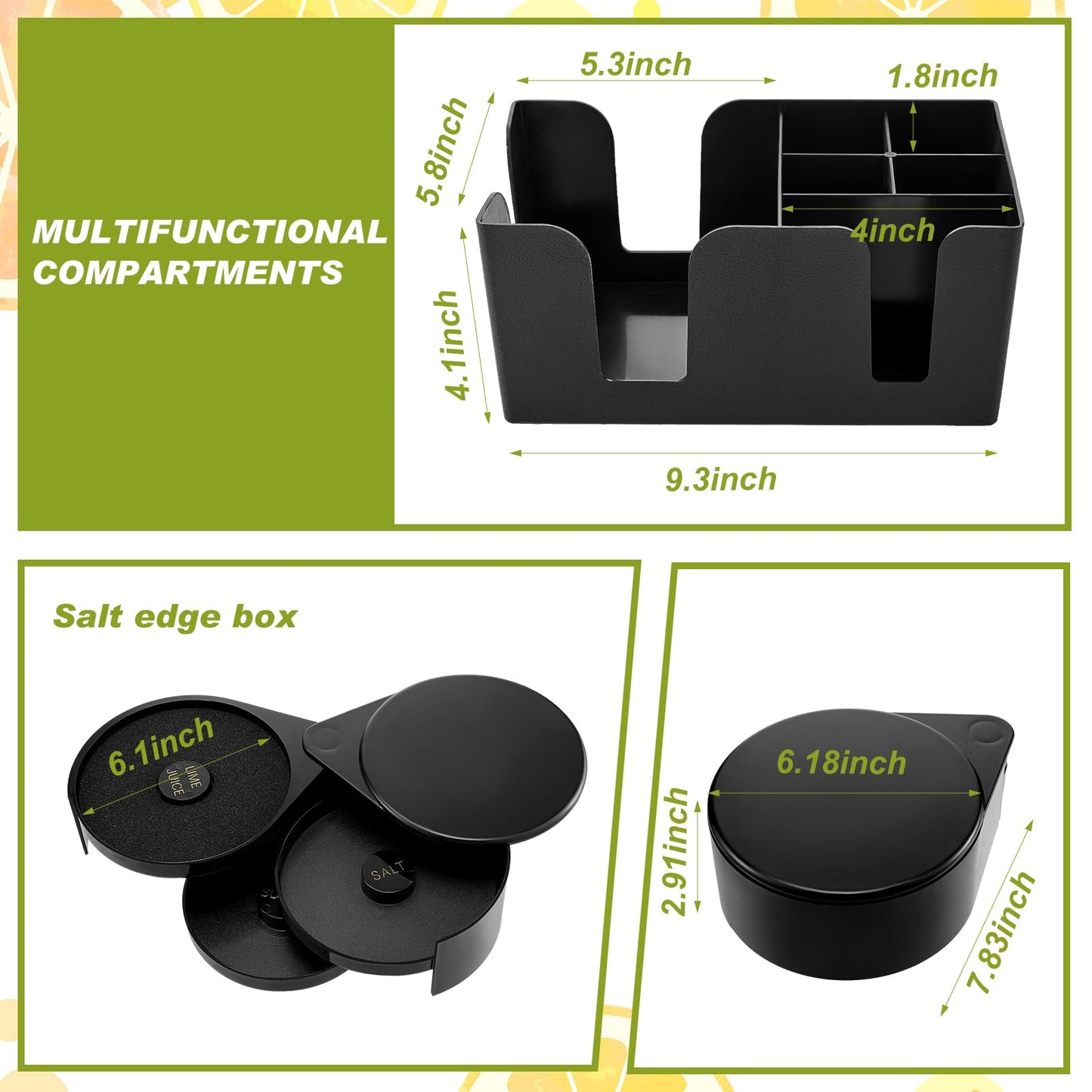 Mifoci Bartending Supplies 6 Compartments Garnish Tray with Lid Bar Caddy 3 Tier Glass Rimmer Stainless Steel Bottle Pourers Juice Pouring Cocktail Tools Plastic Serving Accessories