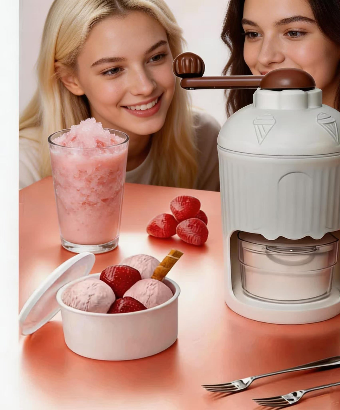Jmwewowi Manual Ice Crusher, Portable Hand Crank Ice Grinder with Storage Container, White