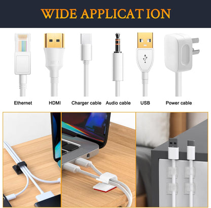 SOULWIT Cable Management Clips - 50 Pcs Self-Adhesive Wire Organizers for Home & Office | Black