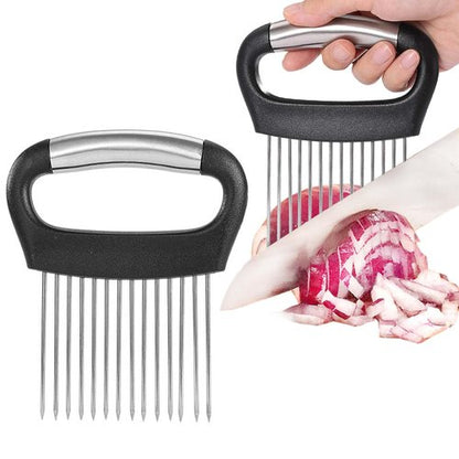 JAYVAR Large Onion Holder for Slicing, 3Pieces Large Tomato Slicer, Stainless Steel Onion Chopper Vegetable Cutter for Potato Lemon, Meat Tenderizer Tool, Kitchen Food Slicer Guide for Neat Slicing