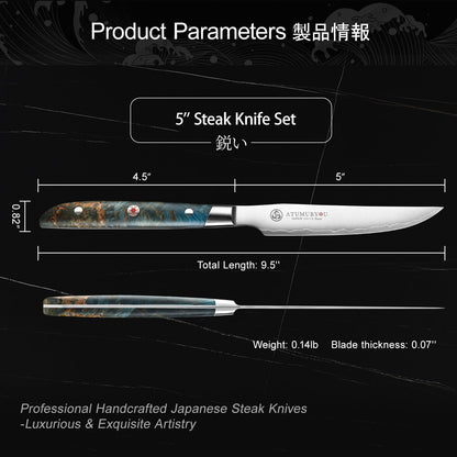 Steak Knives Set of 4, 5 inch Handcrafted Japanese VG10 Steel Kitchen Steak Knives, Non Serrated Meat Knife with Ergonomic Stabilized Wood Handle & Luxurious Wood Box, Cooking Gifts for Men Women