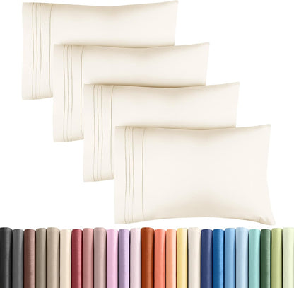 Skiennix Queen Pillow Cases Set of 4 - Ultra Soft Hotel Quality - Wrinkle Free & Stain Resistant - Off White