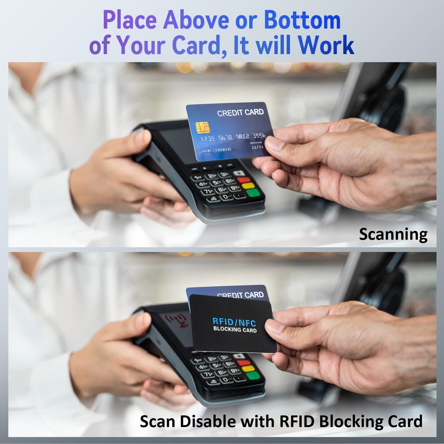 5Pack RFID Blocking Card,Contactless NFC Debit Credit Card Passport Protector blocker,One RFID Card Protects Entire Wallet, without adding bulk Black