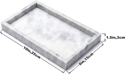 Noble Natural Marble Tray for Desktop, Kitchen, Vanity, Bathroom, Stone Organizer for Tissues, Candles, Soap (Cloud