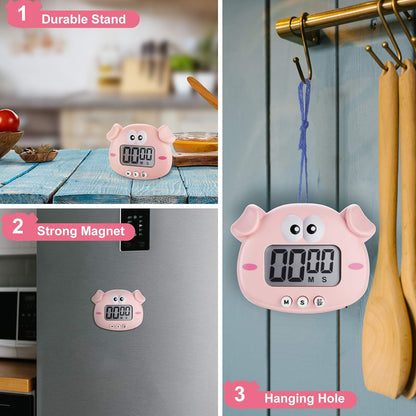 Weewooday 2 Pieces Cute Cartoon Animal Digital Kitchen Timers with Magnetic Backs for Teachers Cooking
