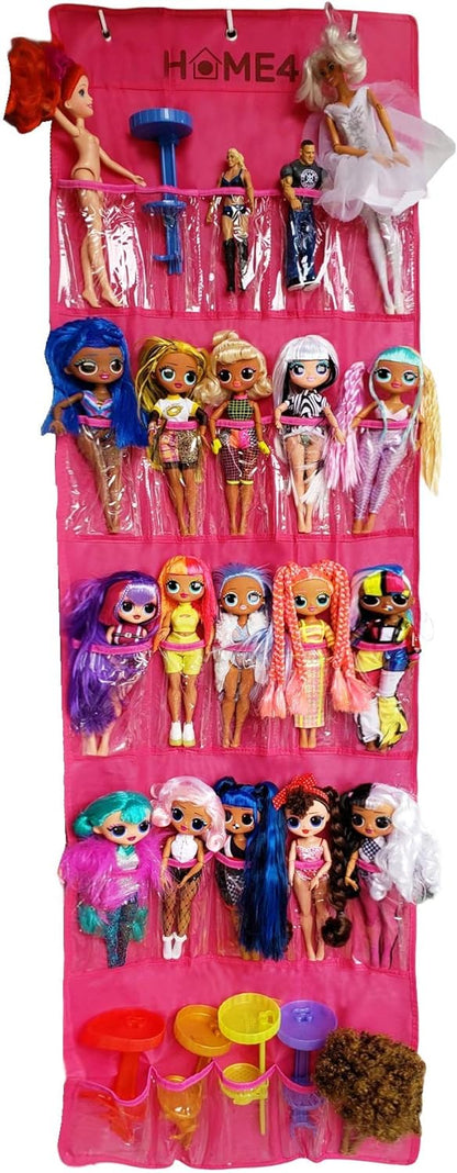 HOME4 Hanging Over The Door 25 Pockets Storage Organizer for Surprise Toys (Pink)
