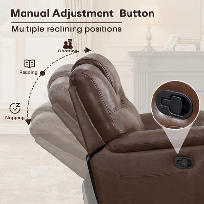 ANJ Genuine Leather Recliner Chair, Manual Reclining Chair with Ergonomic Design, Oversized Single Sofa Recliner with Soft Armrest and Flexible Footrest for Living Room,Red Brown