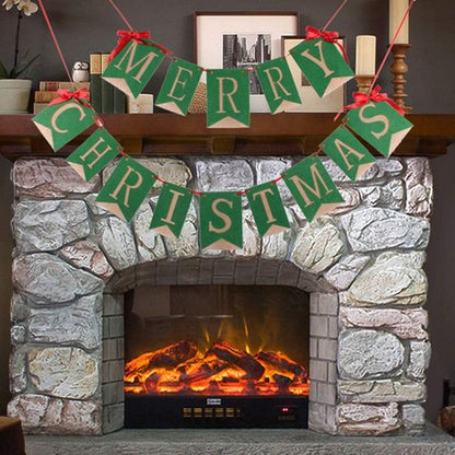 GOER Merry Christmas Burlap Banner - Festive Garlands with Ribbon Bows for Holiday Decor | Green
