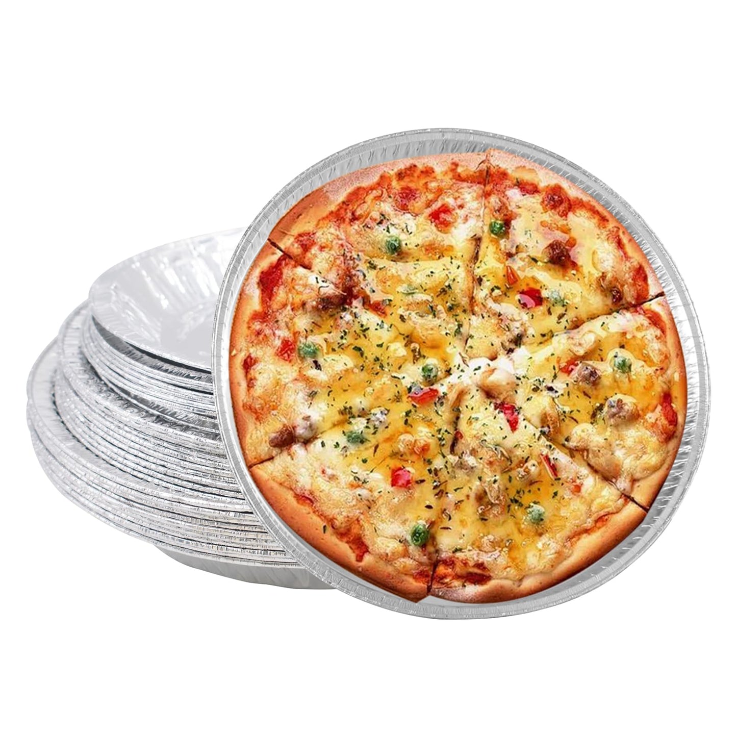 Hiyoo 30 Pack Aluminum Pizza Pans, 7/8/9 Inch Disposable Round Foil Bakeware Trays for Making Pizzas, Focaccia, Giant Size Chocolate Chip Cookie Cake Tin, Serving Trays