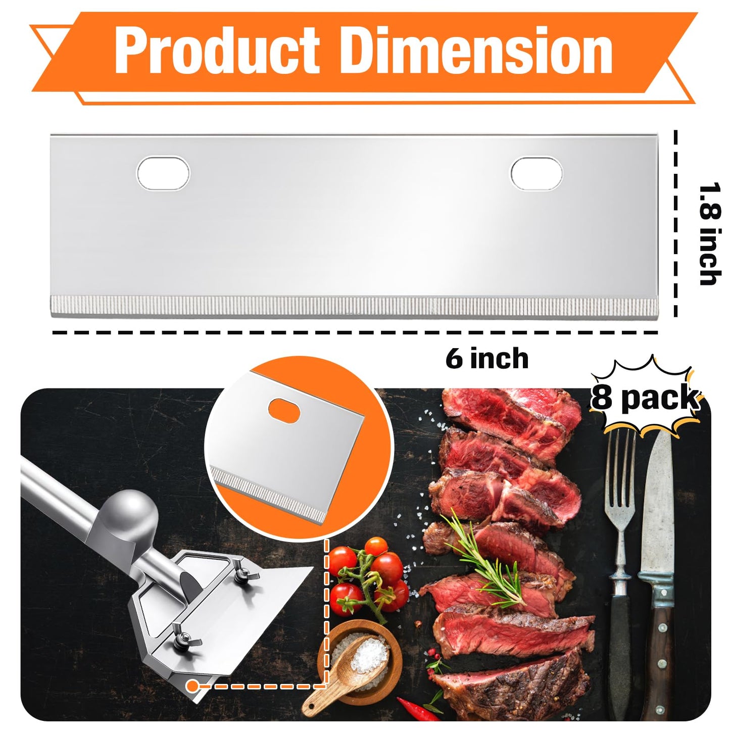 Hyparade 8-Pack Grill Scraper Blades Replacement - Stainless Steel Blades for Griddle & BBQ, Outdoor BBQ Tools & Accessories Blades Included