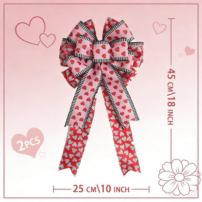 idyllic 18x10 Inch 2 Pcs Valentine's Day Pink Bow with Heart Print, Decor for Wreath Mantel Wall Window for Valentine's Day Wedding Anniversary Candlelight Dinner Home Decor Gift