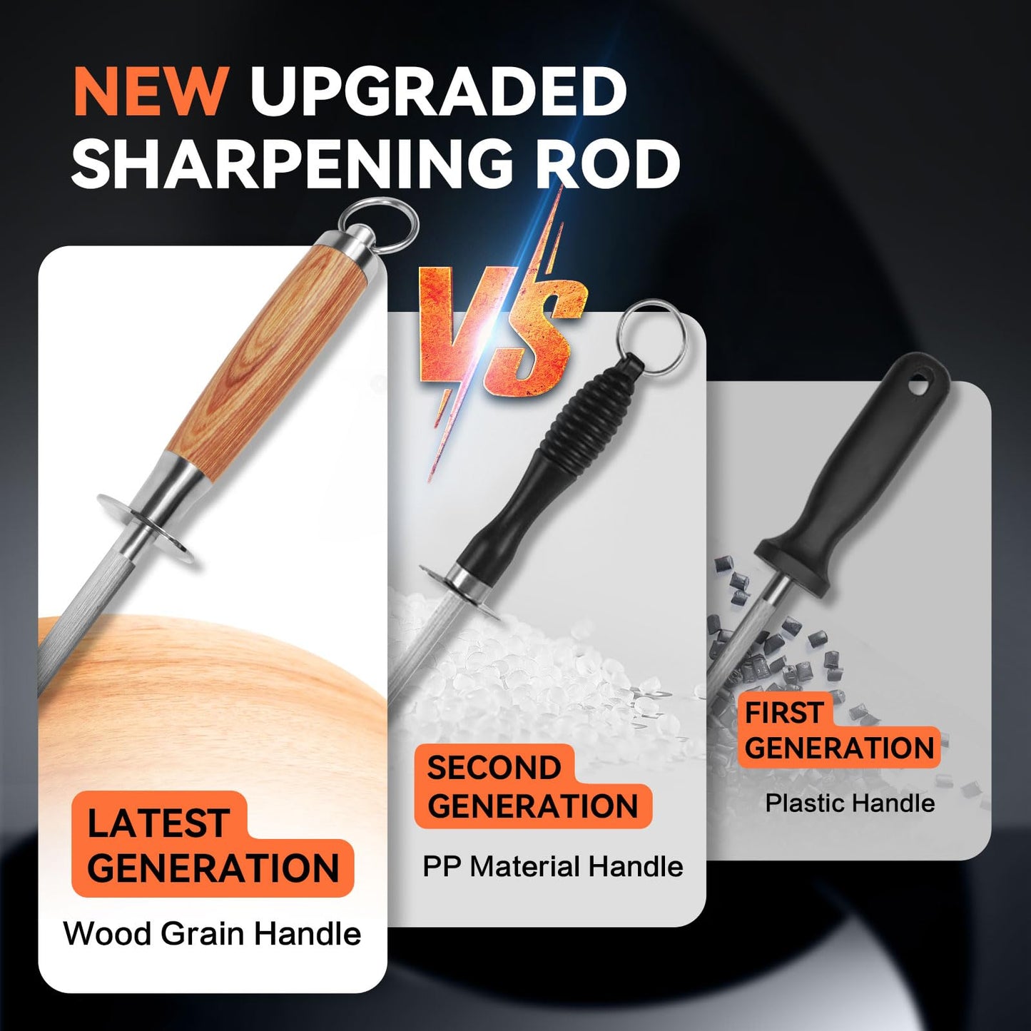 Monbalcon Honing Rod 10'', German High Carbon Steel Knife Sharpener Rod with Premium Gift Box, Professional Fine Sharpening Stone Kitchen Knife Whetstone with Natural Wood Handle, 10 inch