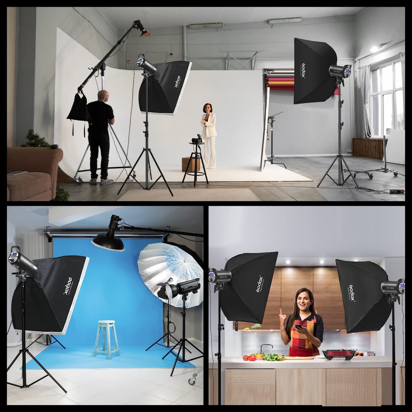 Godox SK400IIV 800W Professional Studio Strobe Flash 2Pack Kit 5700±200K with Standard Reflector,BD-04,Softbox,Umbrella,Light Stand,for Photography 2.4G Wireless X System Bowens Mount