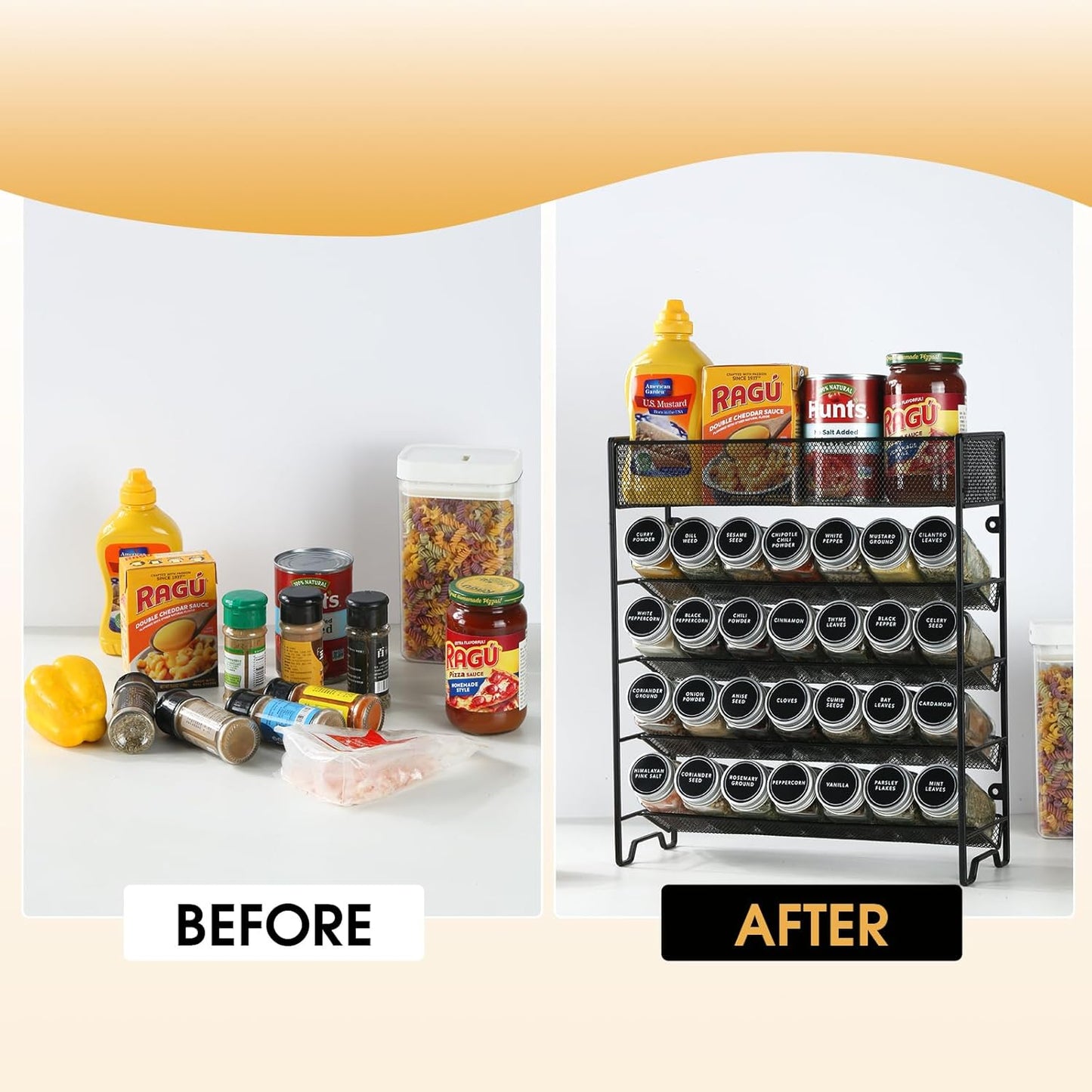 28 Set,Space-Saving Countertop, Skiileor Spice Rack Organizer with Empty Spice Jars,Spice Labels,Chalk pen and Funnel
