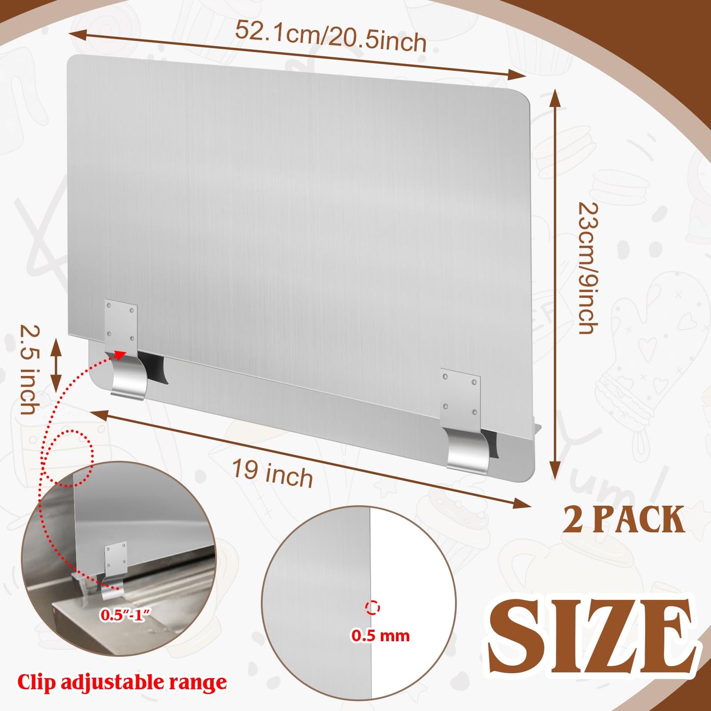 Ferraycle 2 Pack 20-1/2" W x 9" H 304 Stainless Steel Fryer Splash Guard for Stove & Kitchen, Oil Splatter Screen Protection, Heavy Duty Grease Barrier for Frying, Grilling, Easy Clean, Universal Fit