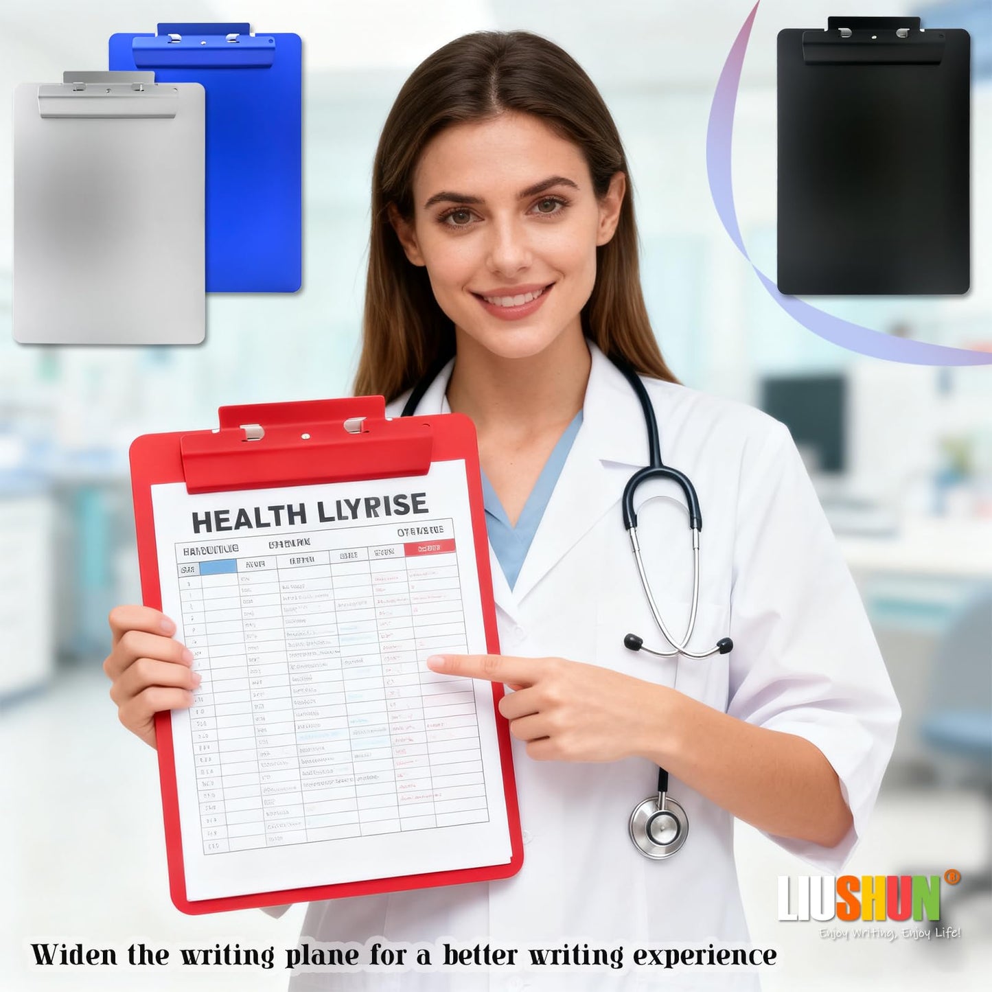 Aluminum Metal Clipboard Flat Heavy Duty Hangable Spring Clip Board with Pen Chain Hole Letter Size A4 9.25" x 12.6" for School Office Business Medical Professionals Workshop Factory (Red, A4)