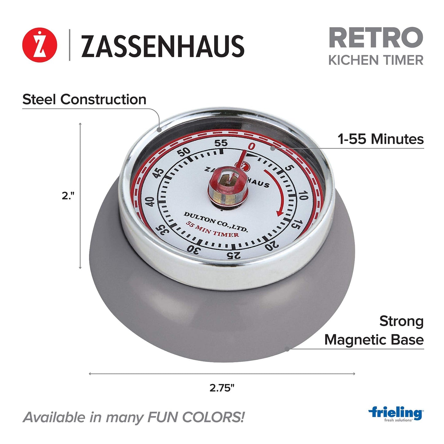 Zassenhaus Magnetic Retro Kitchen Timer, Classic Mechanical Cooking Timer (Black)
