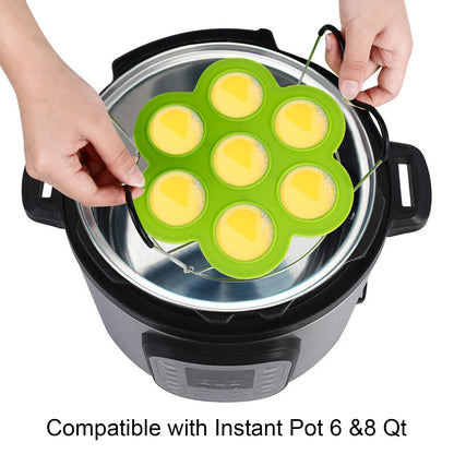 ROTTAY Silicone Egg Bites Molds and Steamer Rack Trivet with Heat Resistant Handles Fit Instant Pot Accessories, 7pcs set for 6qt & 8qt Electric Pressure Cooker With 2 Spoons and Silicone spatula