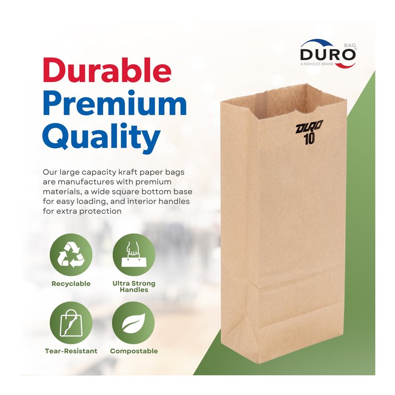 DURO ID# 18410 10# SOS Bag 35# 100% Recycled Natural Kraft, 500 Piece