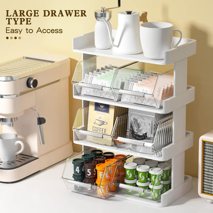 Coffee Pod Holder with 6 Drawers, 3-Tier Storage Organizer Compatible with 80 Big or 108 Small Vertuoline Pods for