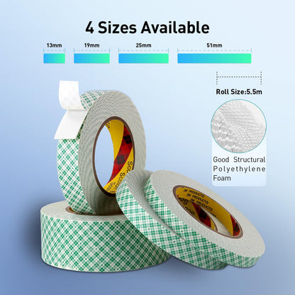 Double Sided Tape Off White Foam Tape 1/2" x 18Ft Made of 3M 4032 High Shear Adhesive Mounting Tape High Temperature Resistance for Interior Exterior Applications and Home Office Deco (Pack of 2)