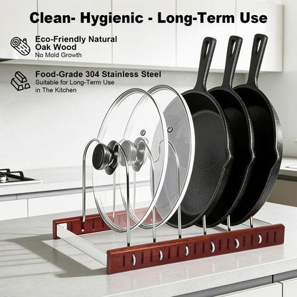 Pot Lid & Pan Organizer, Space-Saving Kitchen Cabinet Organizer W Oak Base & Self-Adaptive Flexible Design for Tray, Baking Sheet, Cutting Board, Cookware, Skillets - Cutting Board Holder Storage