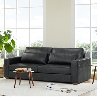 KISLOT 89" Sofa Couch for Living Room Faux Leather Upholstered Couch with Deep Seats and Wide Armrests 3 Seater Comfy Sofa with Cup Holders, USB & Type-C Ports, Spring Cushion, Solid Wood Frame Black