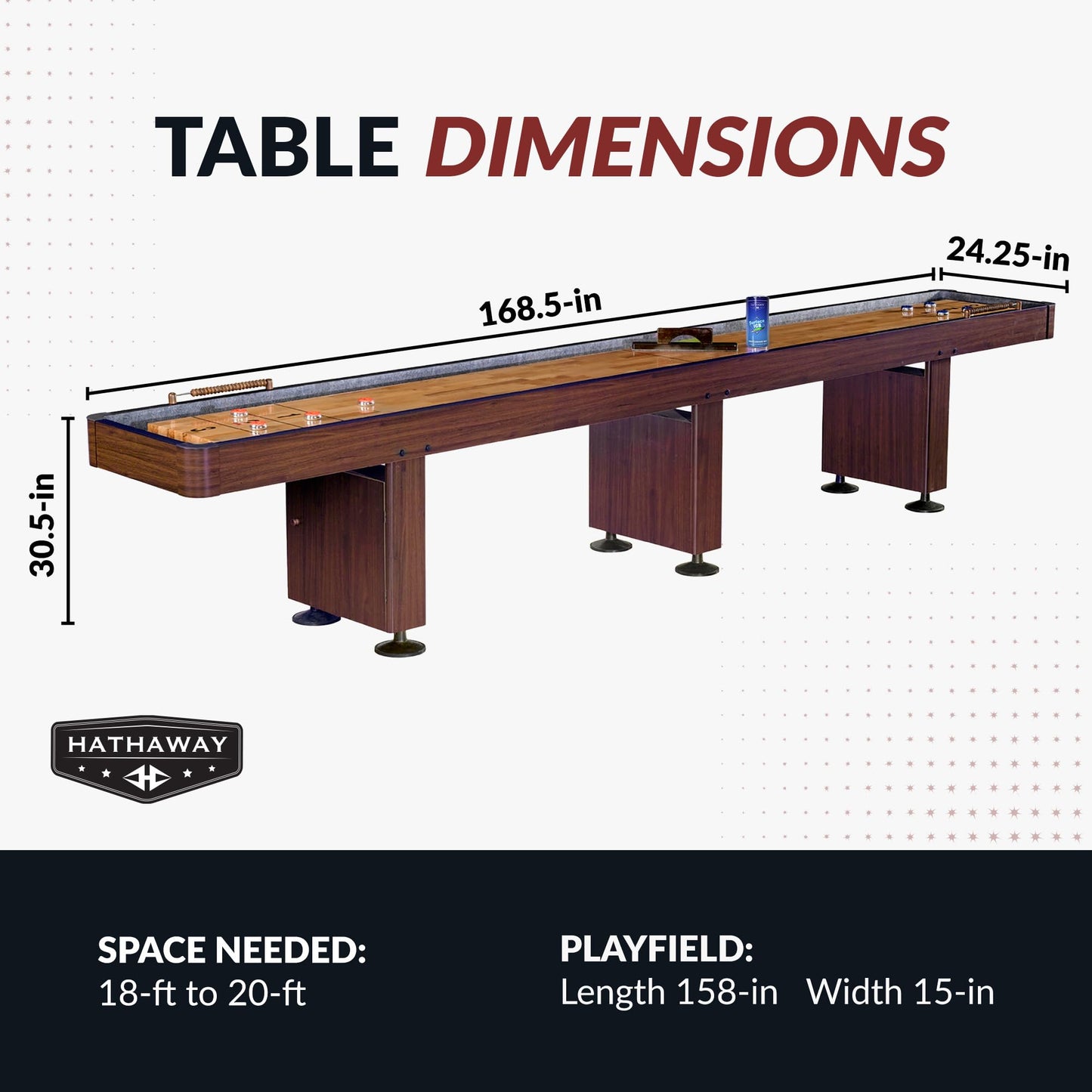 Hathaway Challenger 14 Ft Shuffleboard Table for Family Arcade Game Room - With Poly-Coated Playfield, Built-In Scorer & Cabinet, Climate Adjusters, Leg Levelers, 8 Pucks, Brush & Wax - Walnut Finish