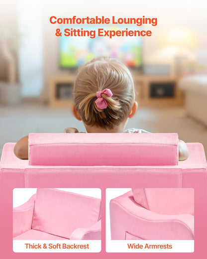 2-in-1 28D VEVOR Kids Sofa, Foldable Toddler Soft Couch with Armrests, Made of Sponge & Short Pile, Convertible Toddler